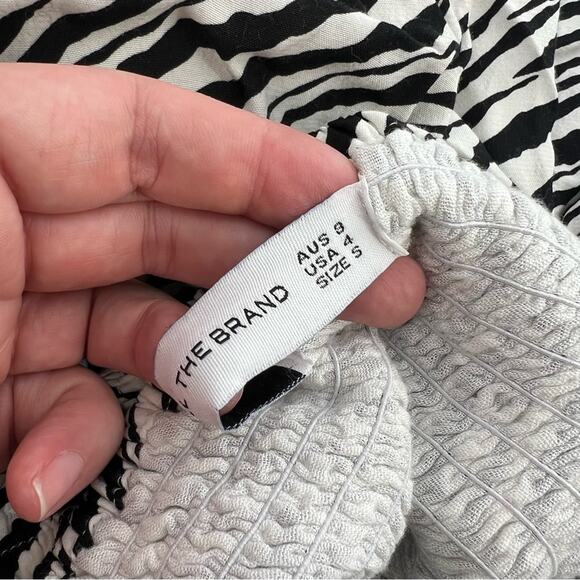 Faithfull the Brand Dress Black White Alina Smocked Zebra Square Neck Sz 4 - Picture 4 of 6